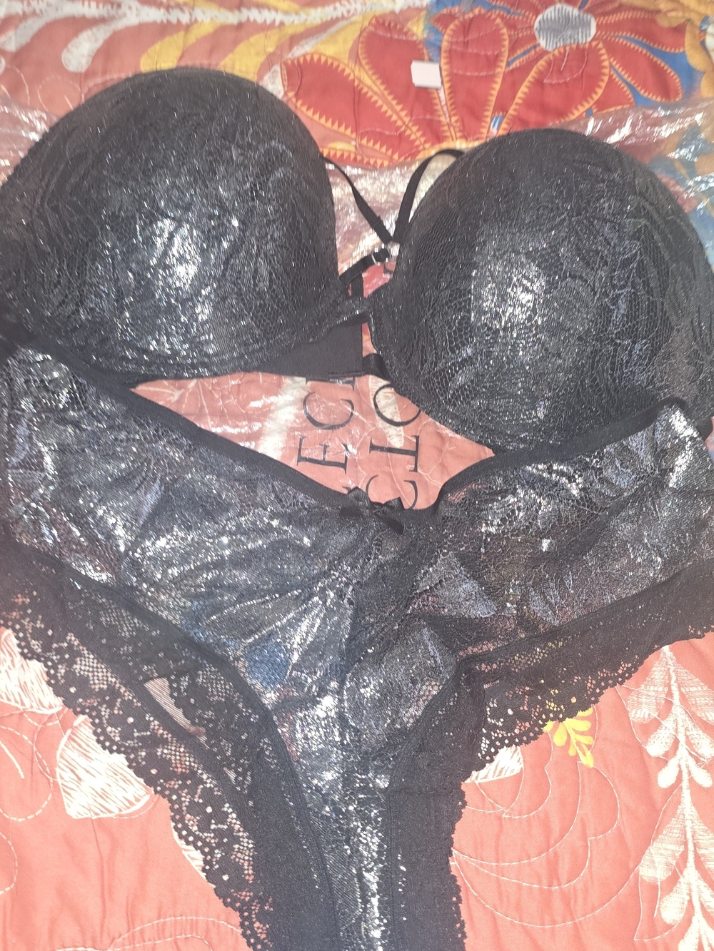 Victoria's Secret Black Lace Push-Up Bra & Matching Lace Bikini